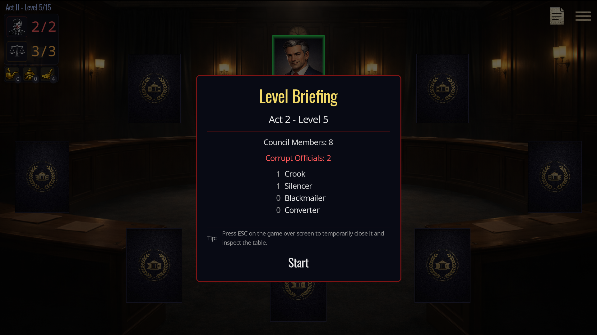 Pre-case briefing: chamber size, corruption count and run structure before an investigation begins